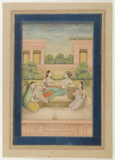 Un prince et sa consort sur une terrasse, c.1800 - Indian School